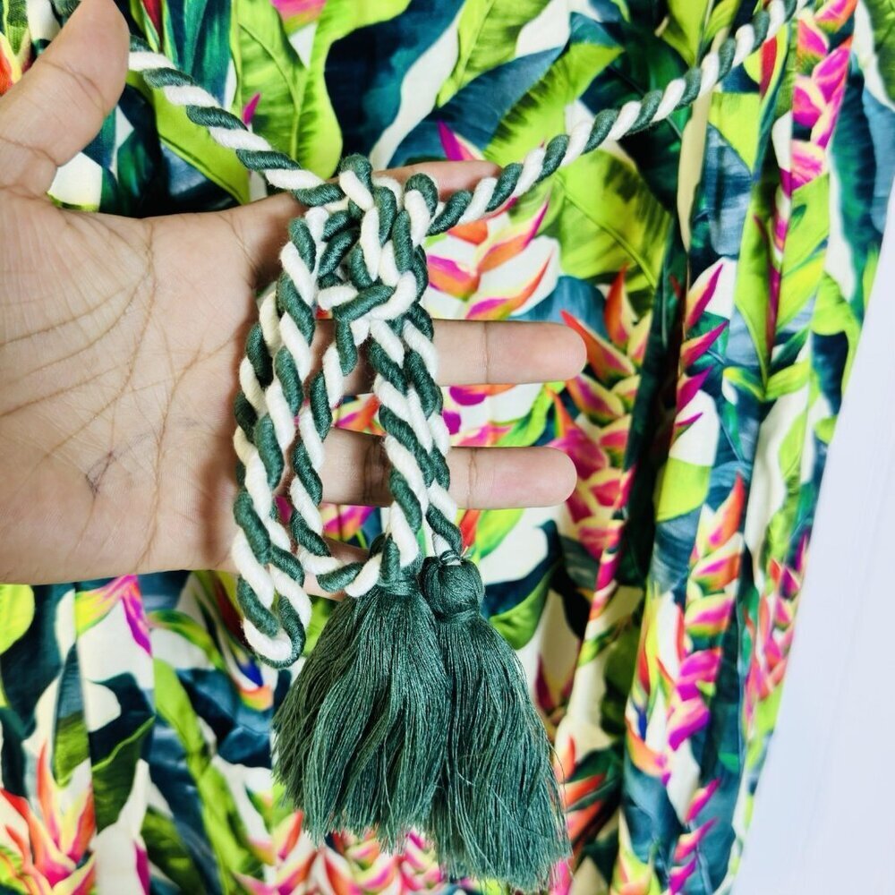 FARM Rio Heli Leaves Pearl T-Shirt Jersey Mini Dress Large Tropical casual - Picture 6 of 11